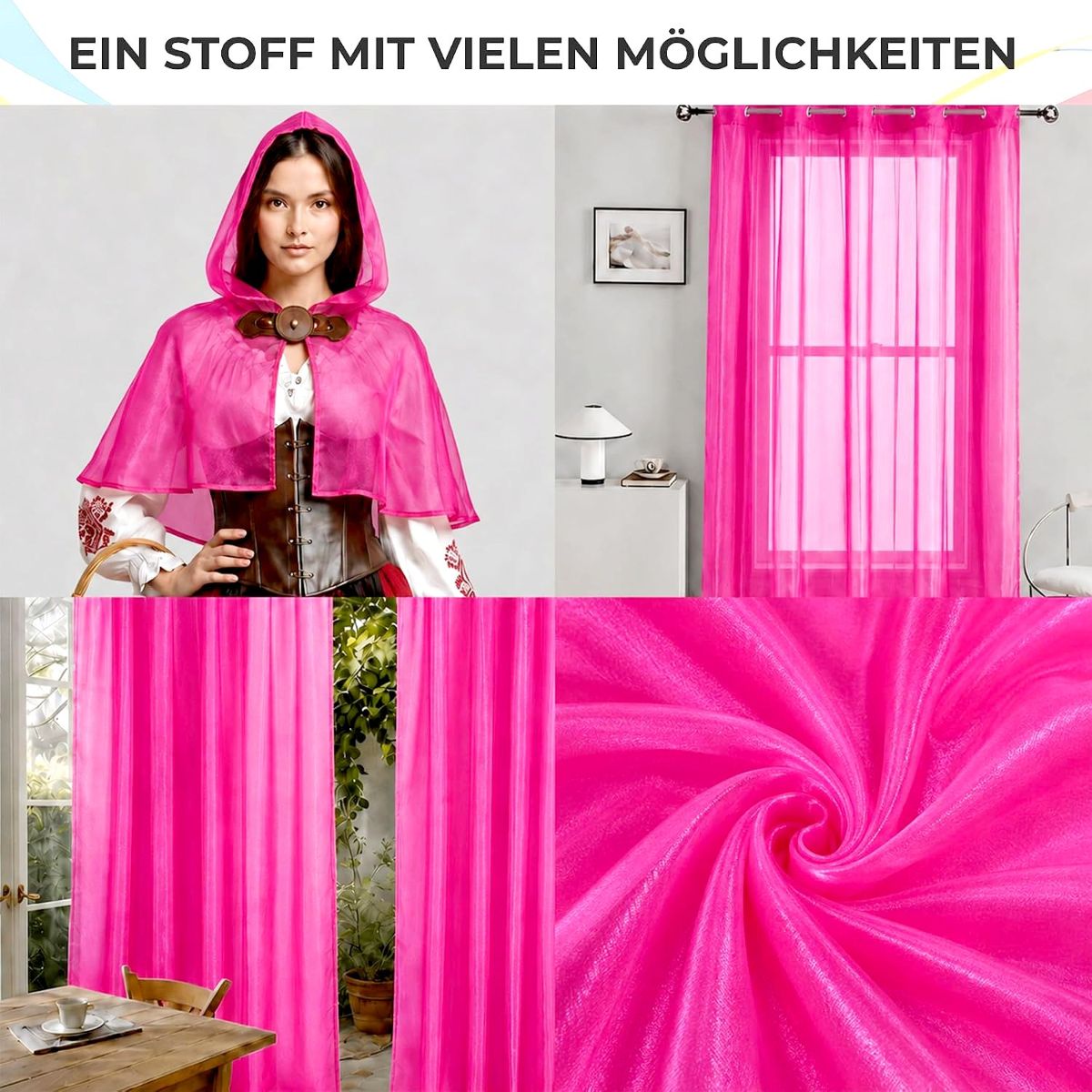 Organza Stoff in Neon Pink