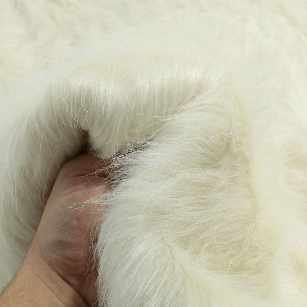 Langhaar Kunstfell mit 5cm Florhöhe Teddy Fellimitat für Decke Jacke Kissen Kunstpelz Meterware - Creme