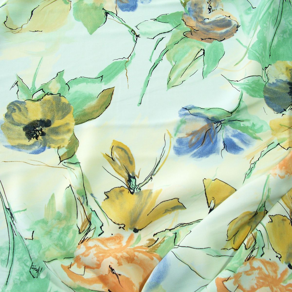 edle Chiffon Stoff Meterware mit Sommer Lilien