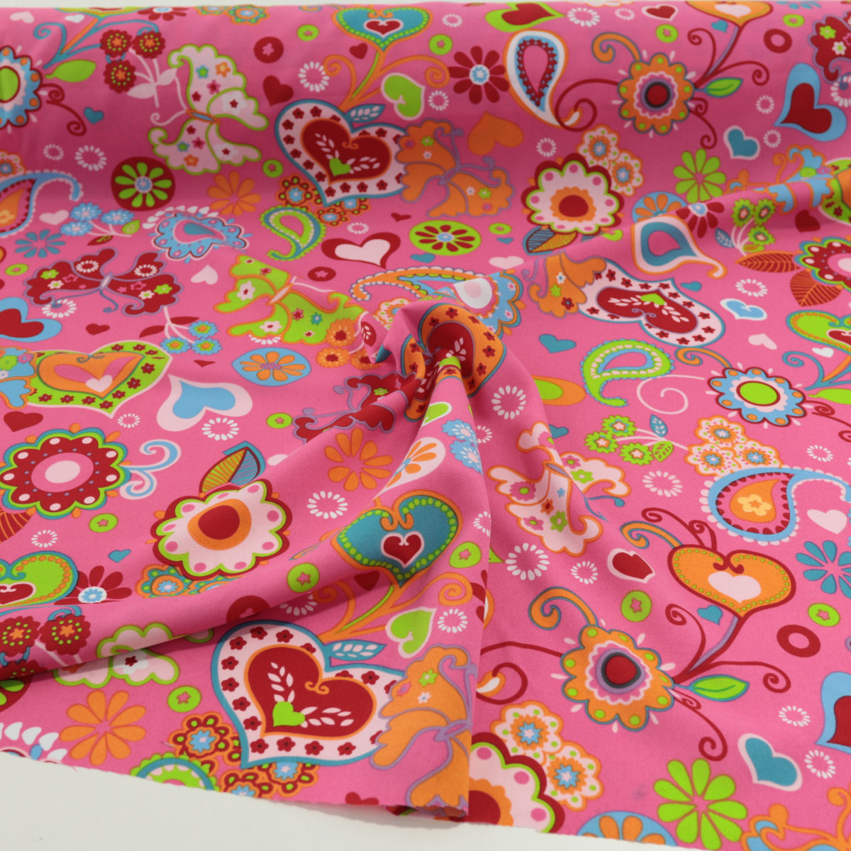 weicher universal Mode- und Dekostoff Fasching in pink Herz und Blüten weicher universal Mode- und Dekostoff Fasching in pink Herz und Blüten