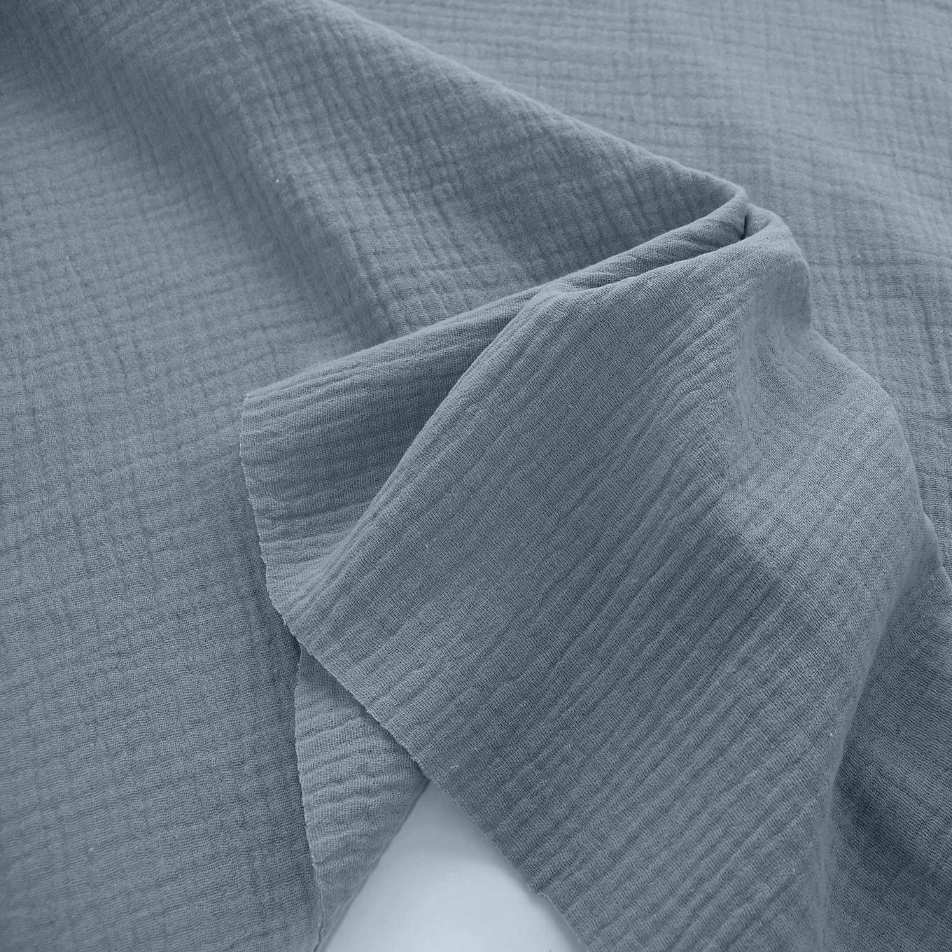 blau grauer Musselin/Gauze weicher Baumwollstoff zweilagig Kleider-Blusenstoff