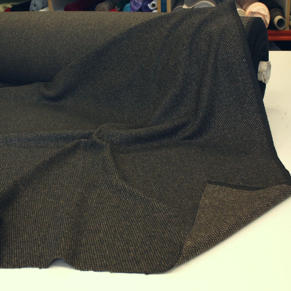 (Muster) schwarz braun beige Tweed aus Wolle Stoff Wolltuch Meterware knitterfre