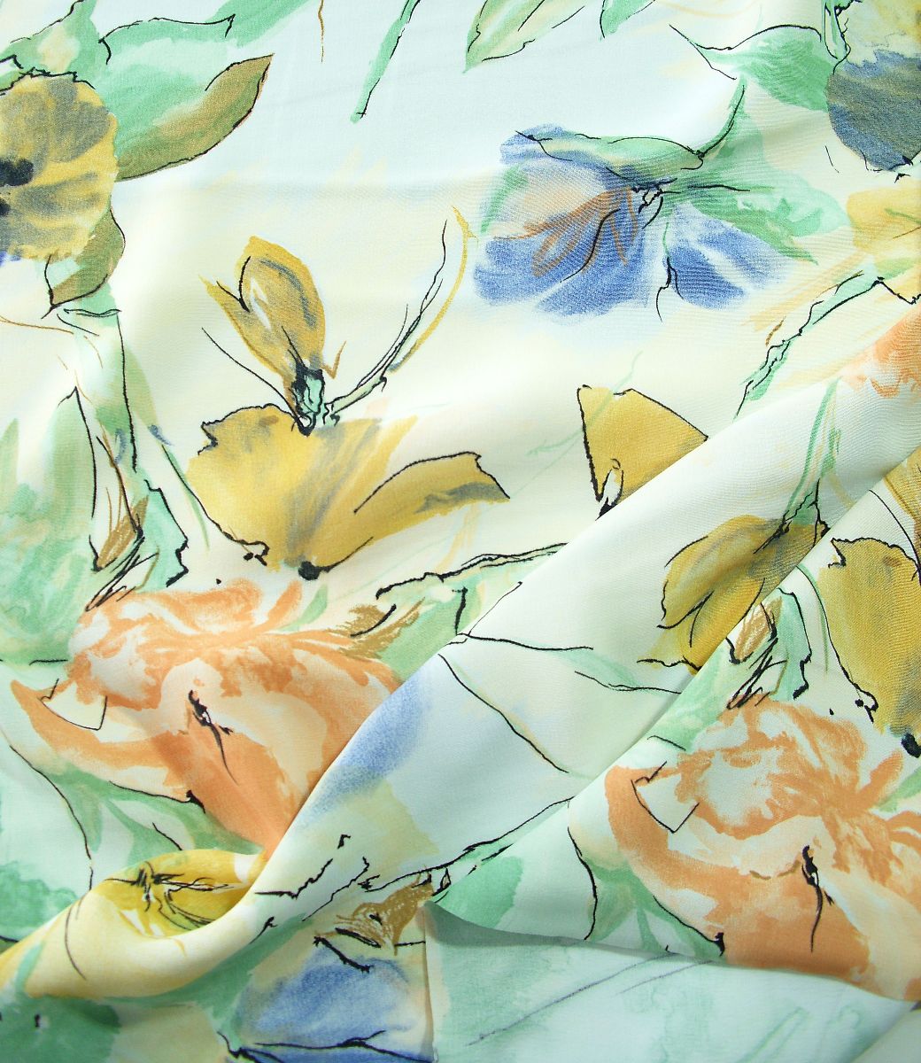 edle Chiffon Stoff Meterware mit Sommer Lilien