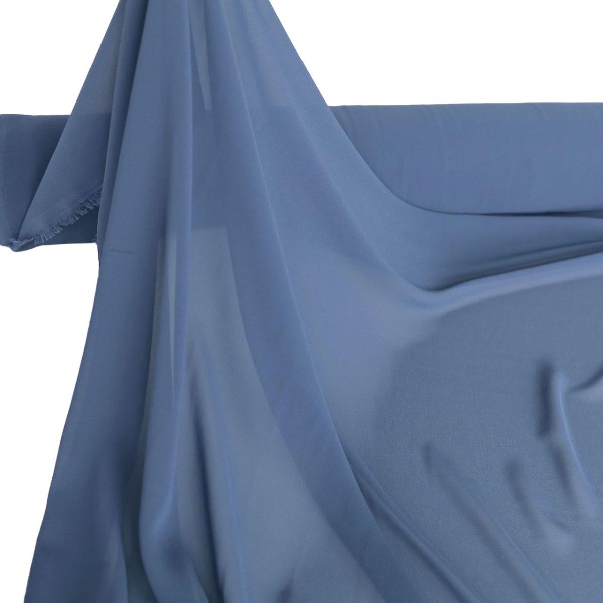 feiner Chiffon weich fallend Stoff für Kleidung Gardine Deko Meterware - Tauben Blau