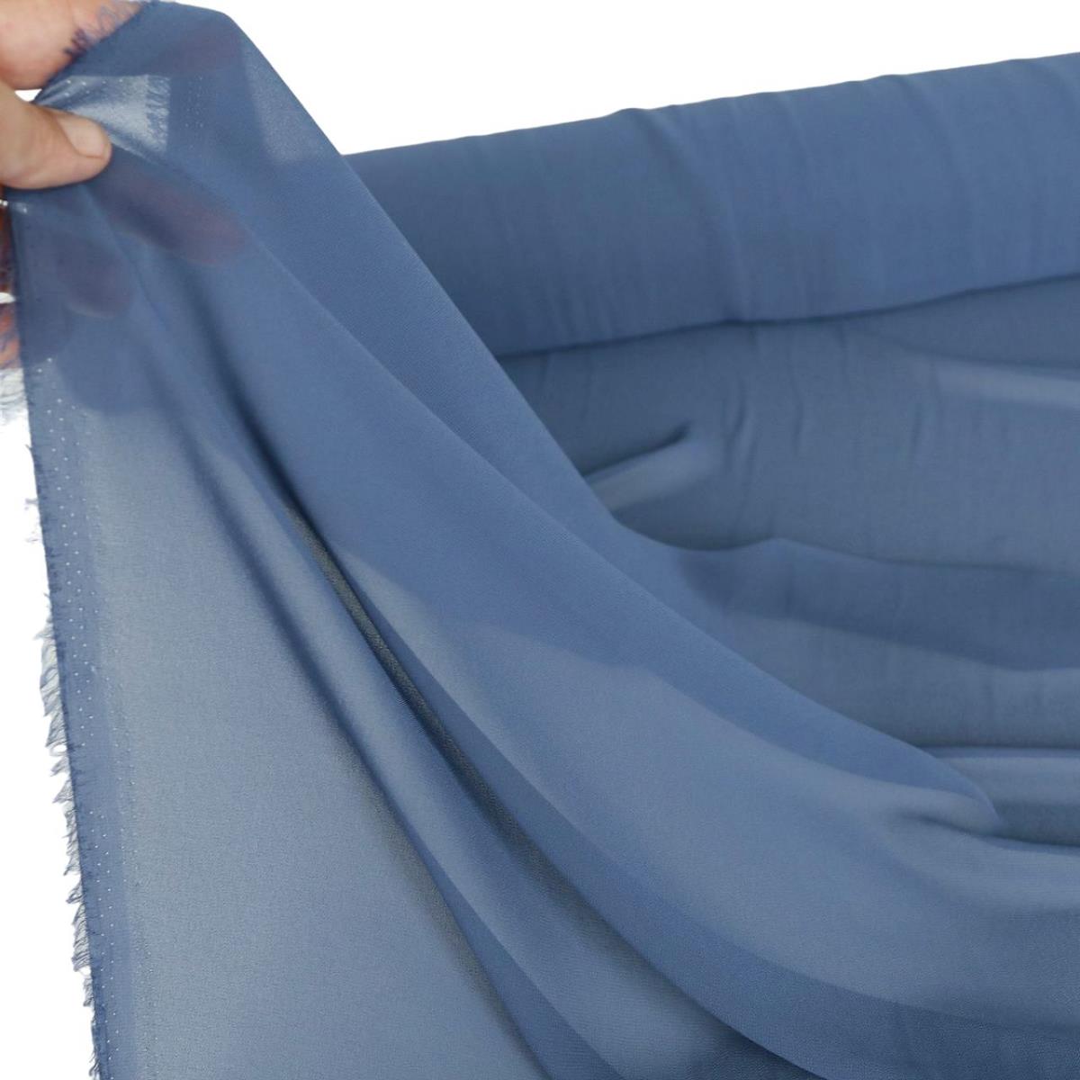 feiner Chiffon weich fallend Stoff für Kleidung Gardine Deko Meterware - Tauben Blau