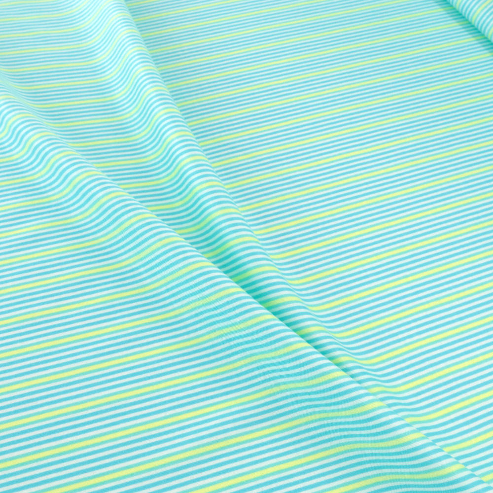 Baumwoll-JERSEY Bekleidungs-Stoff Streifen Motiv blau/gelb