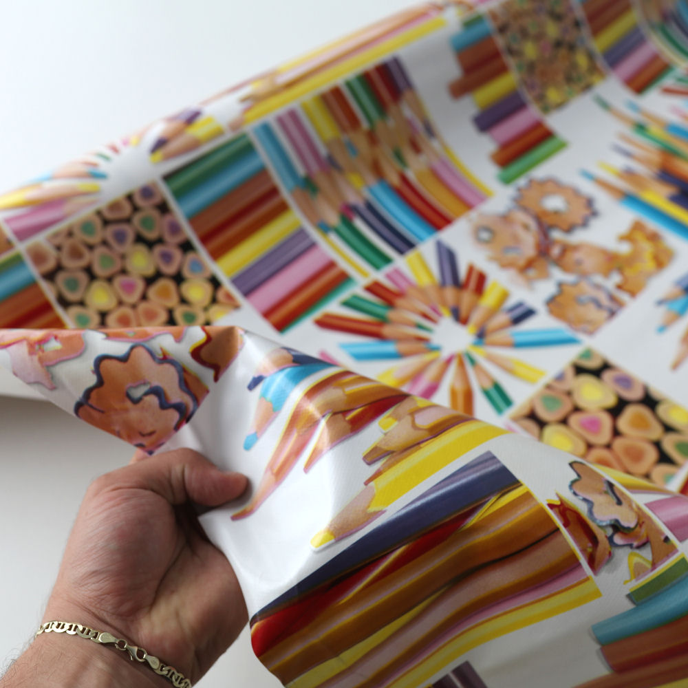 Kinder Tischdecke Wachstuch Schul Muster Stifte Dekostoff Meterware Abwischbar