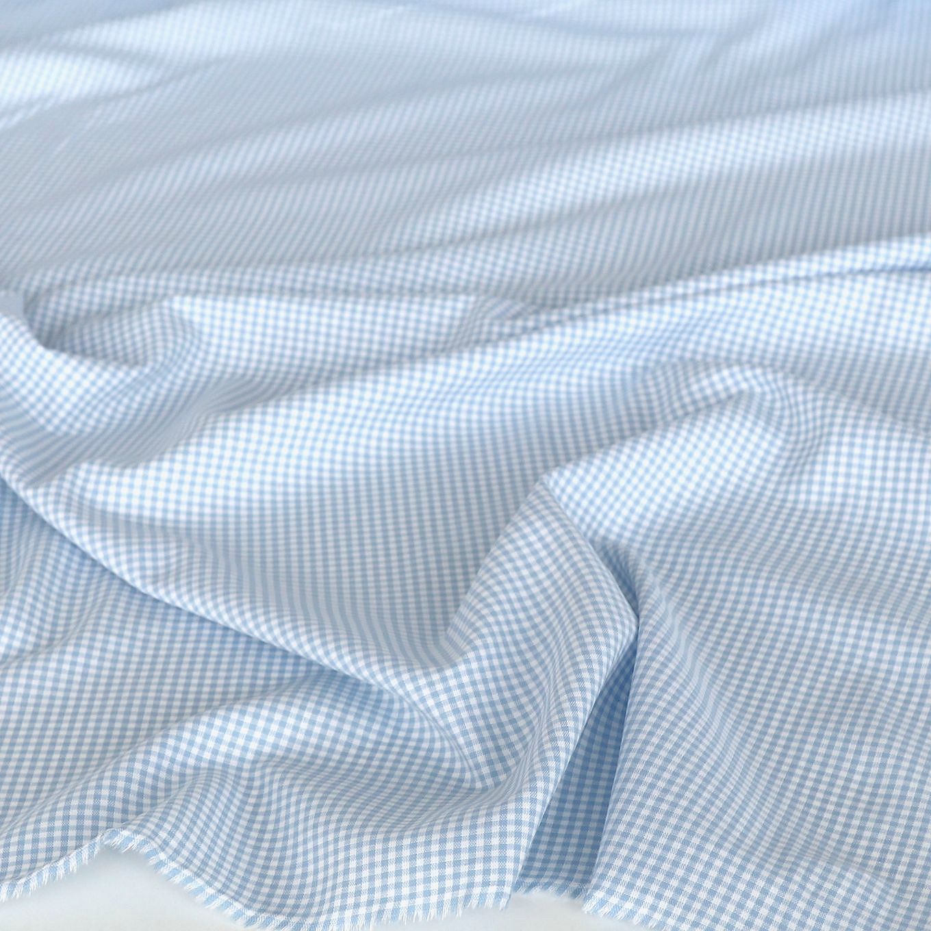 Weiche Karo Baumwollstoff Meterware für Kleid Gardine Vorhang - hellblau weiß