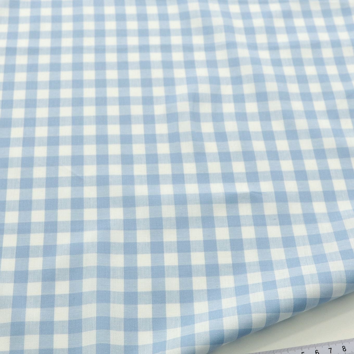 Weiche Karo Baumwollstoff Meterware für Kleid Gardine Vorhang - hellblau weiß