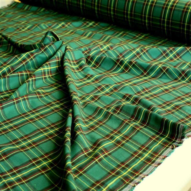 Tartan Schottenkaro Stoff Meterware für Kleid Rock Vorhang -  grün schwarz kariert