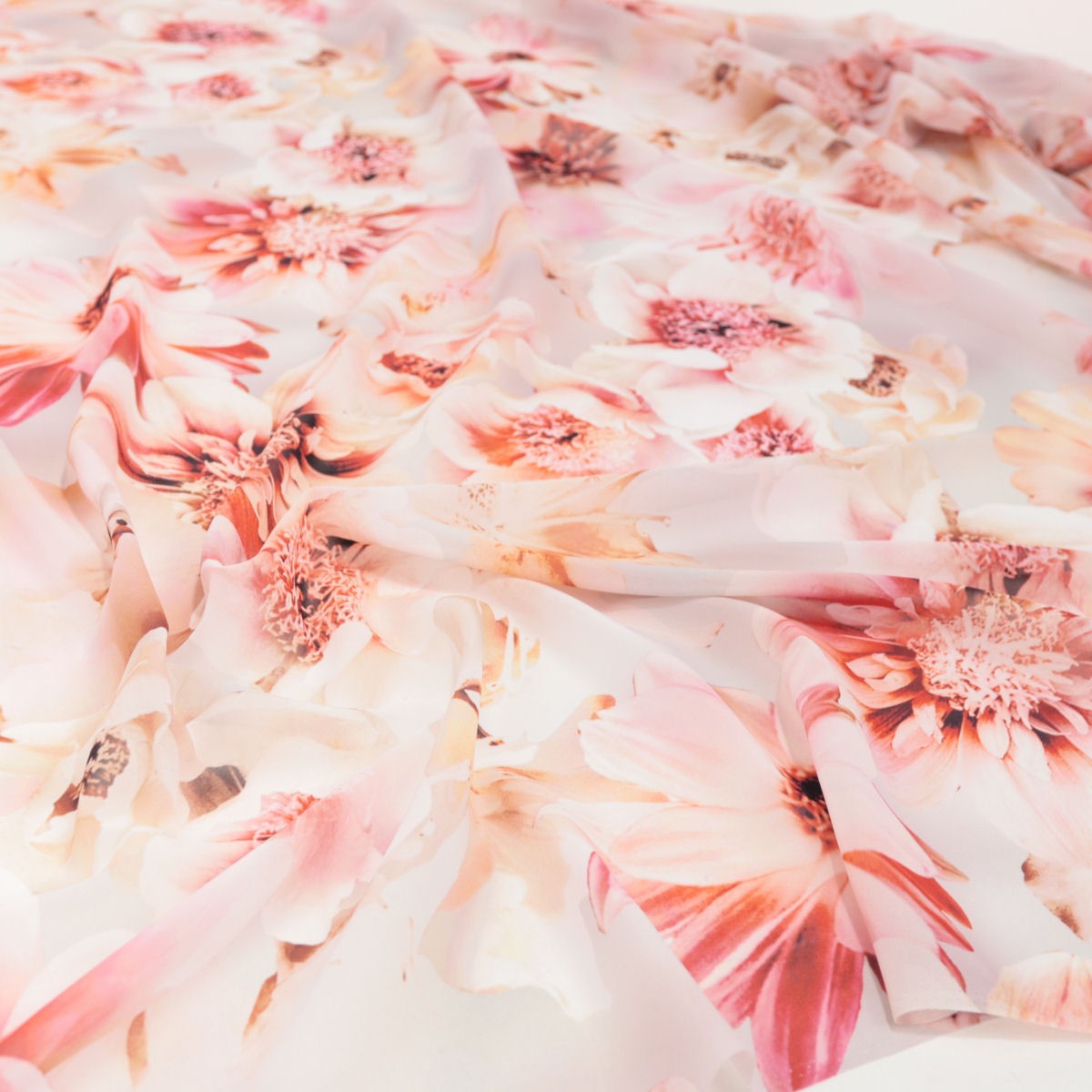 zarter Blumen Chiffon Stoff weich fallende Meterware - Hibsikus rosa