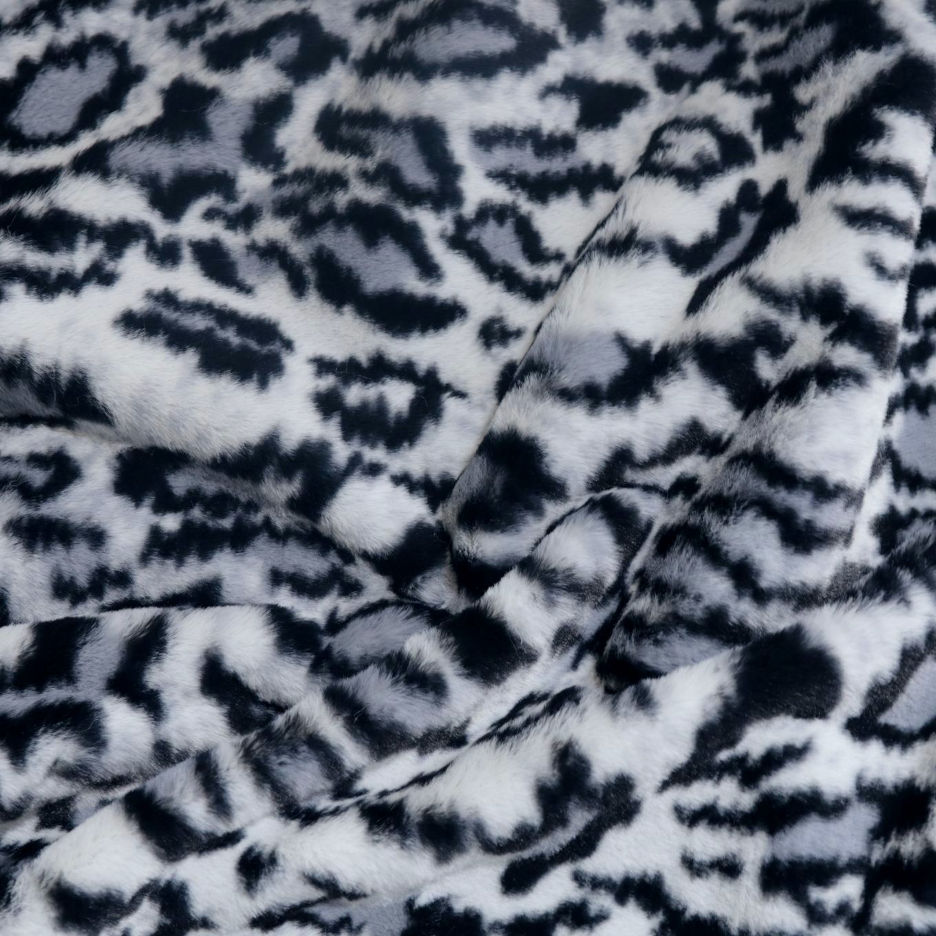 Schnee Leopard Kunstfell Stoff für Jacke Decke Meterware Plüsch-Stoff Teddy Pelz
